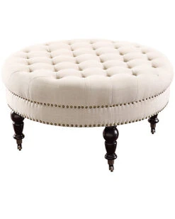 Isabelle Natural Round Tufted Ottoman Home