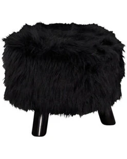 Black Faux Fur Foot Stool Home
