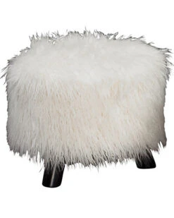 White Faux Fur Foot Stool Home
