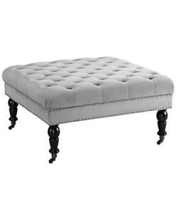 Tess Gray Velvet Square Ottoman Home