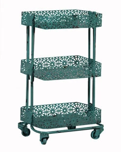 Turquoise Metal 3-Tier Cart Home