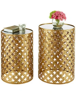 Set Of 2 Round Gold Nested Tables With Mirror Tops Home -Linon 3050634851 RLLD 3