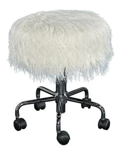 Tillie White Faux Fur Stool Home